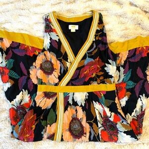 Anthropologie Maeve Black Gold Floral Dress 8